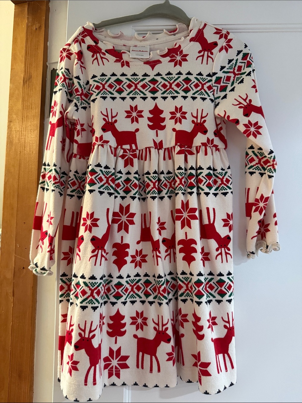 Hanna Andersson Red & White Reindeer Knit Dress
